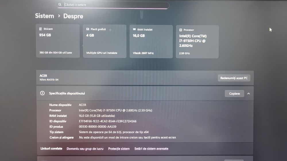 Laptop Acer Nitro 5, i7/16gb/GTX1650 4gb/1 tb