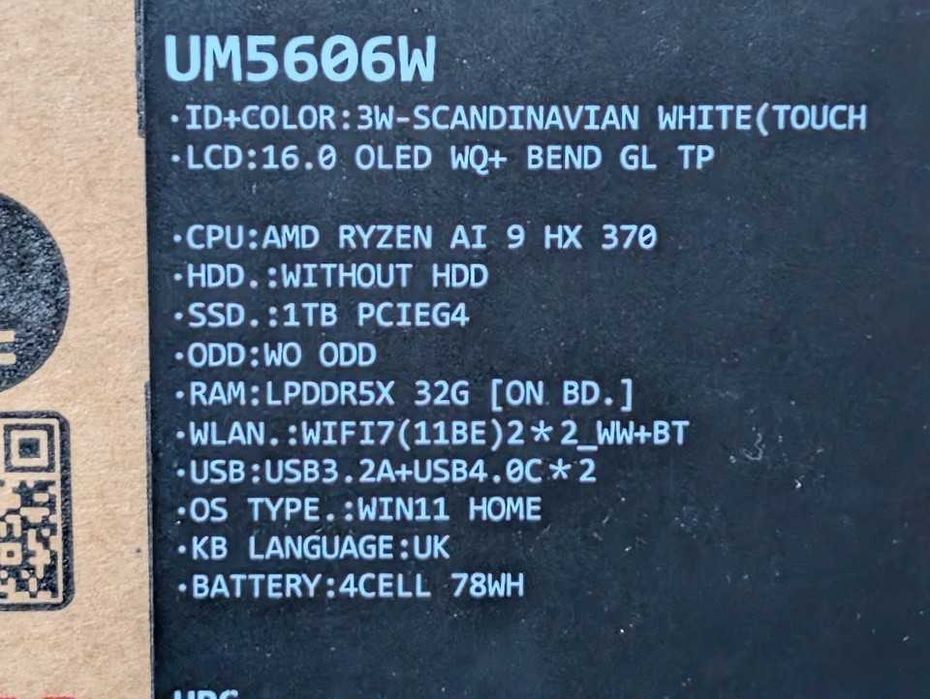 Ryzen AI 9 HX 370/32GB RAM/1TB/16 2.8K 120Hz OLED touch/ASUS Zenbook