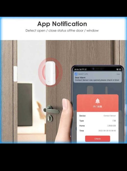 Смарт сензори за врата и вода известяване при отваряне или теч