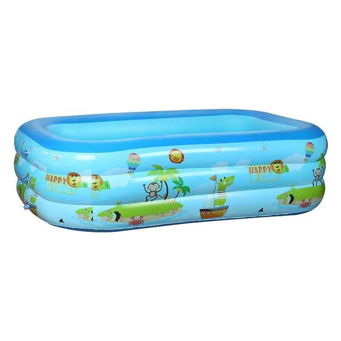 Piscina gonflabila de exterior,dreptunghiulara,pentru toata familia,dimensiuni 180*140*50 cm,cu 3 inele,design cu animale