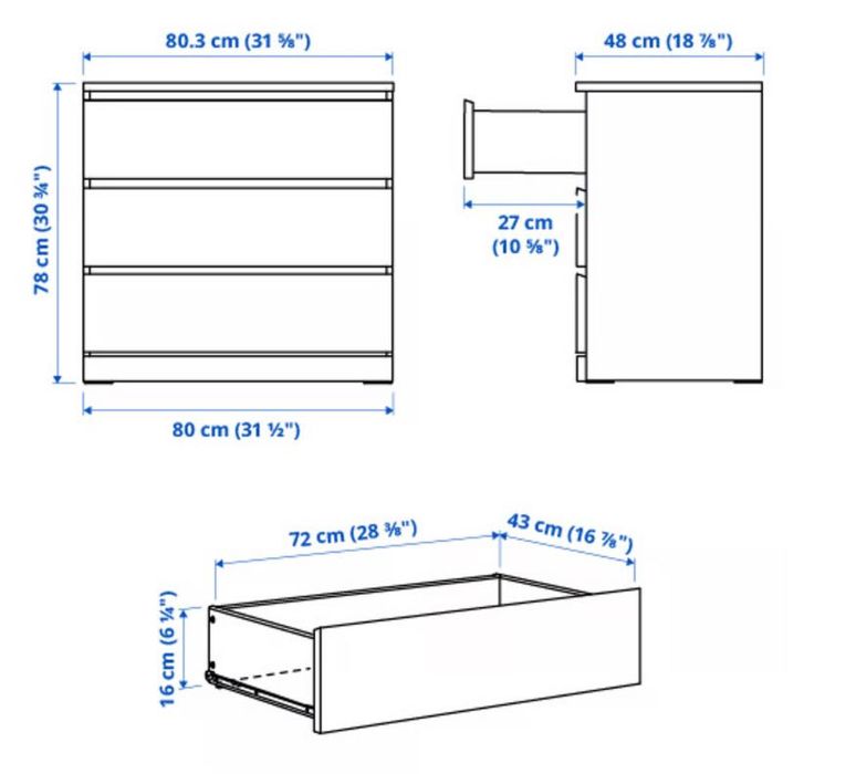 MALM
Vand Comodă Ikea, 3 sertare, negru-maro, 80x78 cm, Malm Ikea