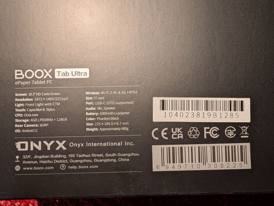 Tableta E-Ink Boox TAB Ultra, 10.3", Octa-Core + GPU, 4GB RAM, 128 GB