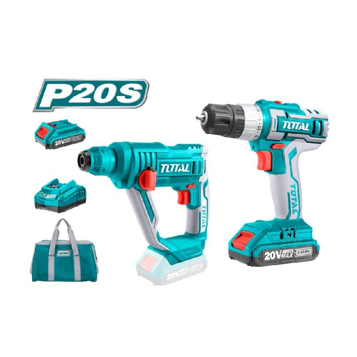 КОМПЛЕКТ Акумулаторни винтоверт и перфоратор SDS+ TOTAL,