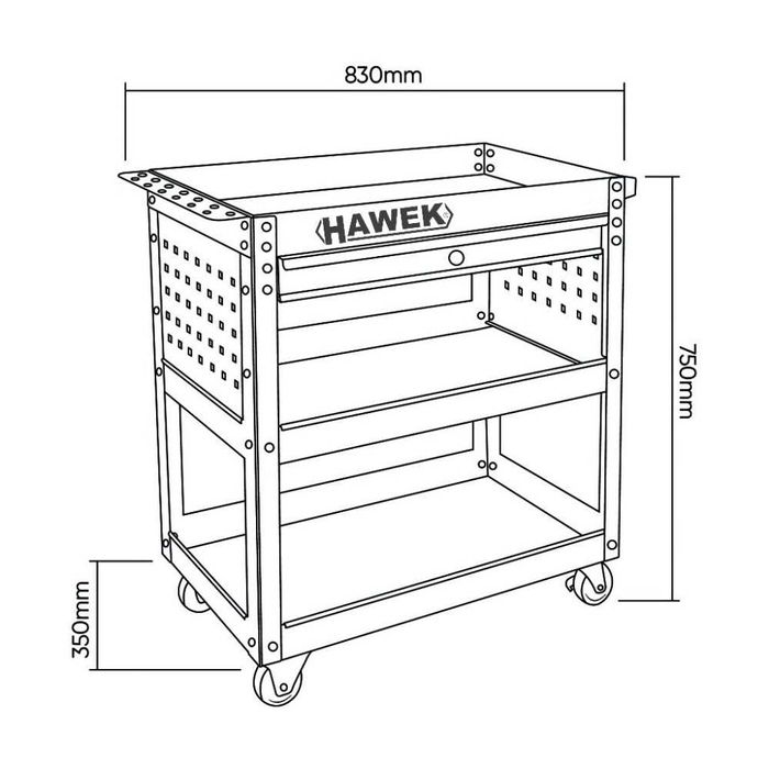 Инструментална количка HAWEK с 3 рафта и 1 чекмедже, HW-1191
