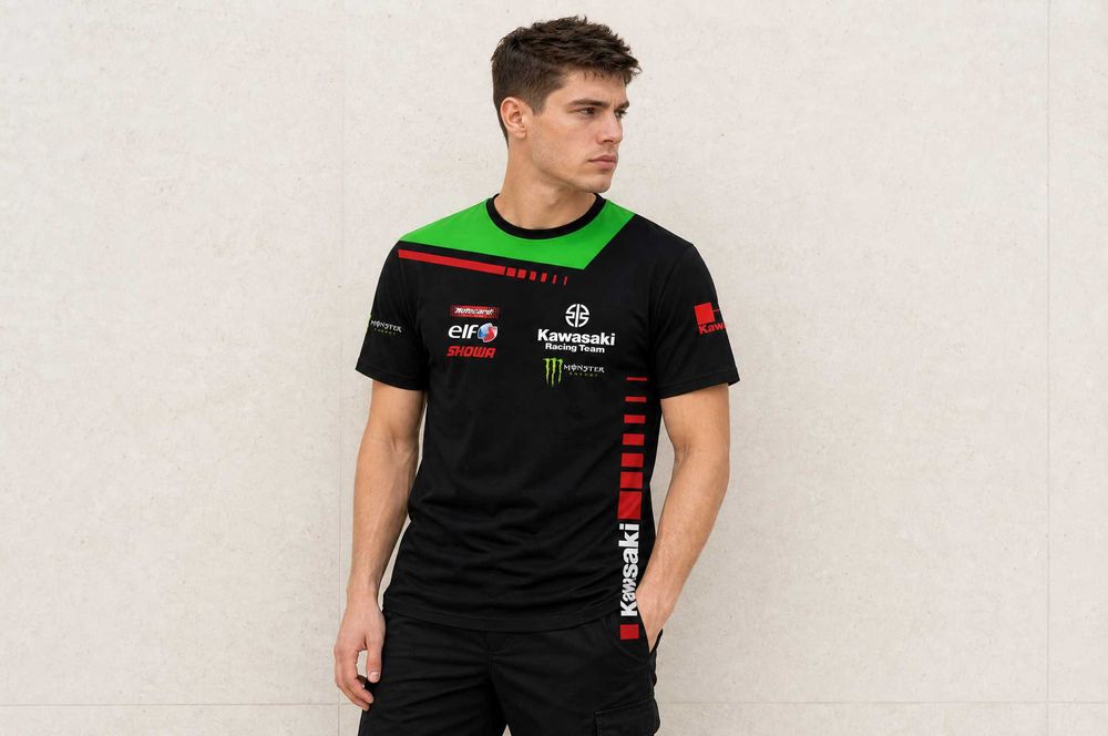 Kawasaki Racing Team мъжка тениска — черно/зелено/червено, регулар фит