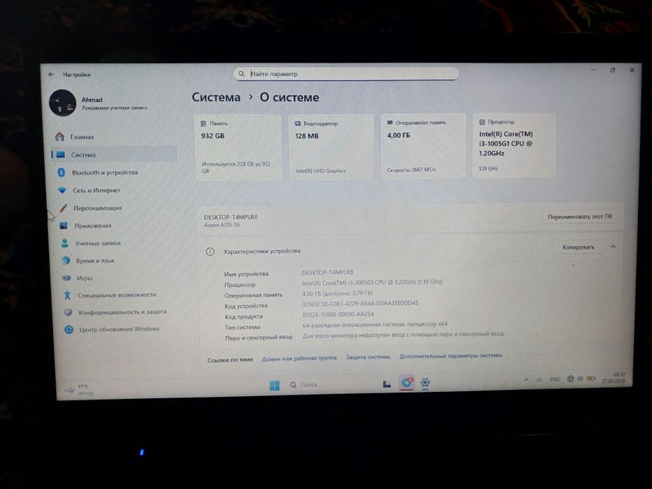 Acer noutbuk holati yaxshu