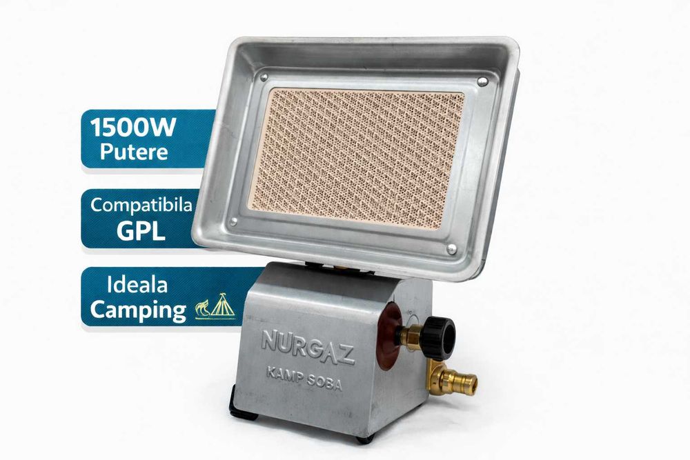 Mini Soba pe Gaz Nurgaz 1500W pentru Camping