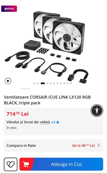 Ventilatoare CORSAIR iCUE LINK LX120 RGB BLACK, triple pack