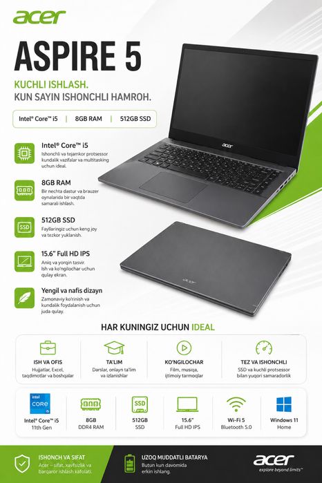 Acer aspire 5 ishlatilgan