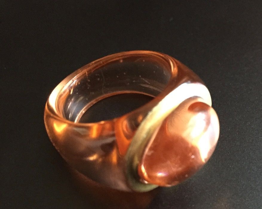 Inel BACCARAT original, din cristal cu aur, semnat, culoare cognac