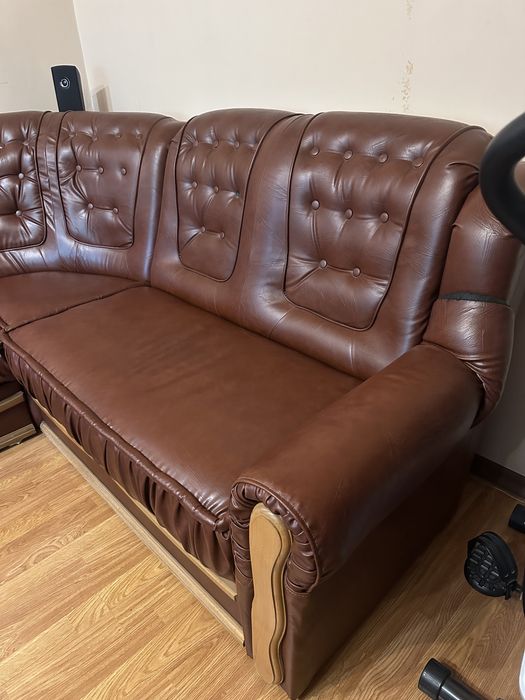 Coltar living extensibil pe dreapta, 5 locuri, maro, 270 x 230 + Fotoliu
