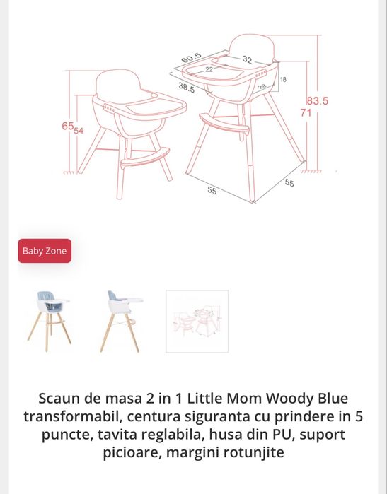 Scaun bebe de masa 2 in 1