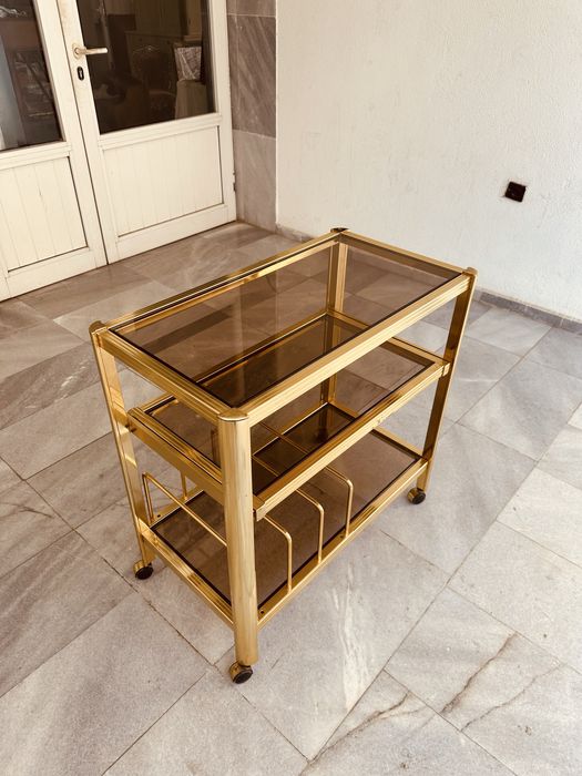 Италианска винтидж бар количка – месинг и стъкло, 70-те години