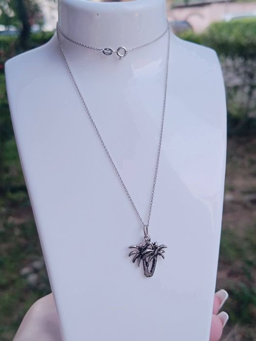 Colier/lanț și pandantiv vechi, argint 925, pandantiv in forma palmier