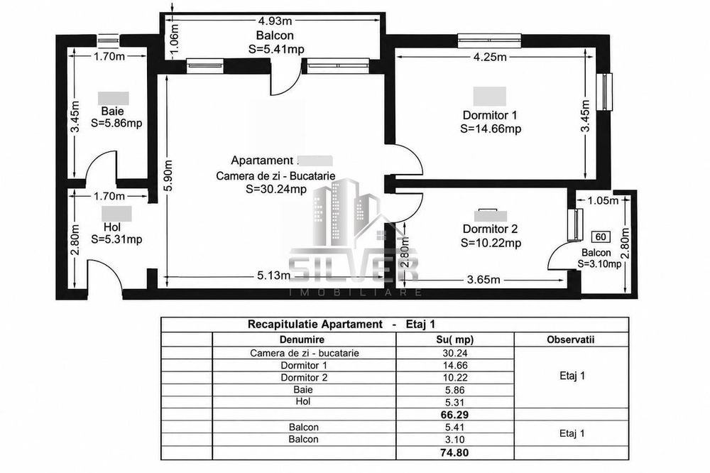 Apartament cu 3 camere/66.3mp/parcare/boxa/zona Bazei Sportive.