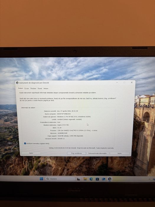 Laptop Gaming Acer Aspire 7 i5 / RTX 3050 / 16GB RAM / SSD 500GB – Performanță mare