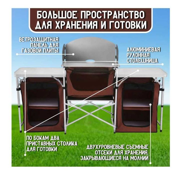 Кухня кемпинговая-174х52х79 см 13 кг Доставка бесплатно