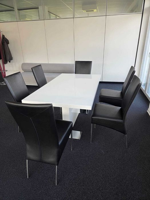 Set masă + 6 scaune alb lucios –SUPER OFERTĂ-mai multe buc disponibile