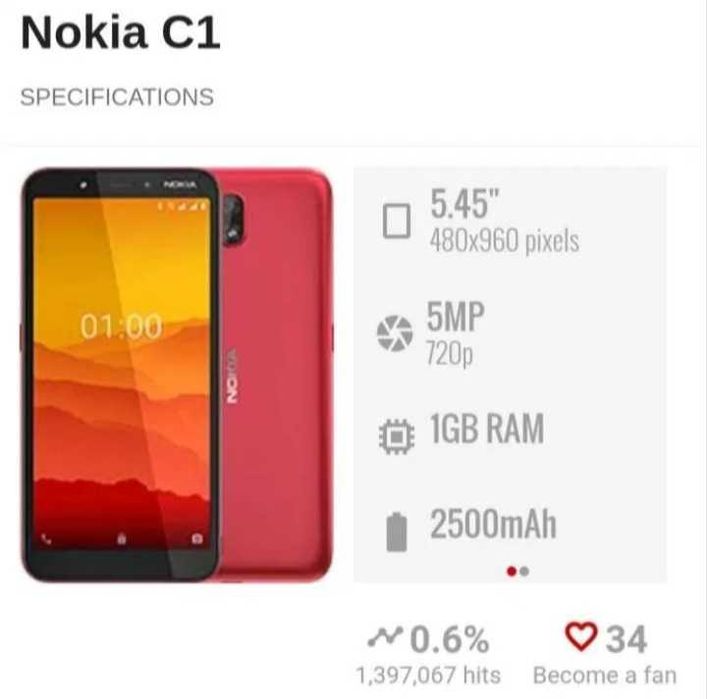 Nokia C1 + husa + prinzator