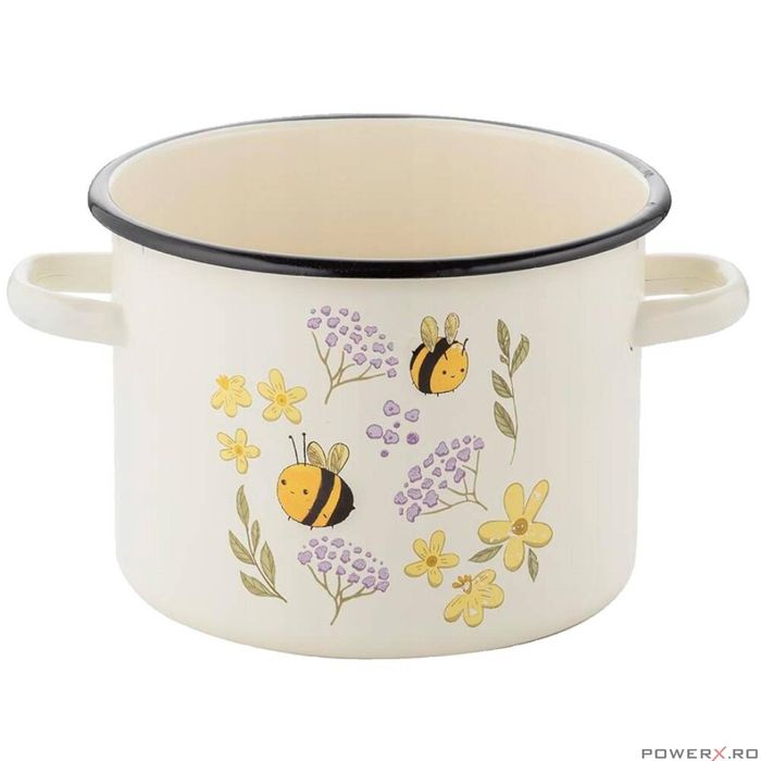 Oala din otel emailat sticlos, 22cm, 6l, decor Albinute, Bee Florina