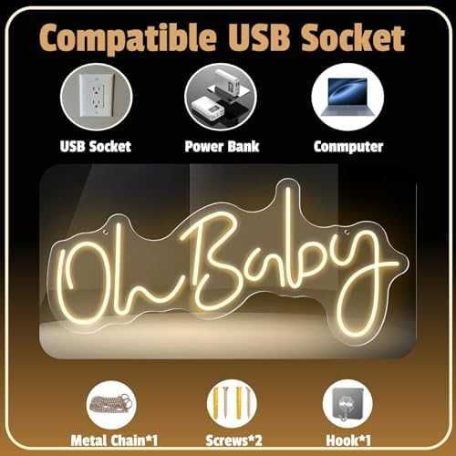 Нов знак лампа LED неонова табела Oh Baby USB baby shower детска стая
