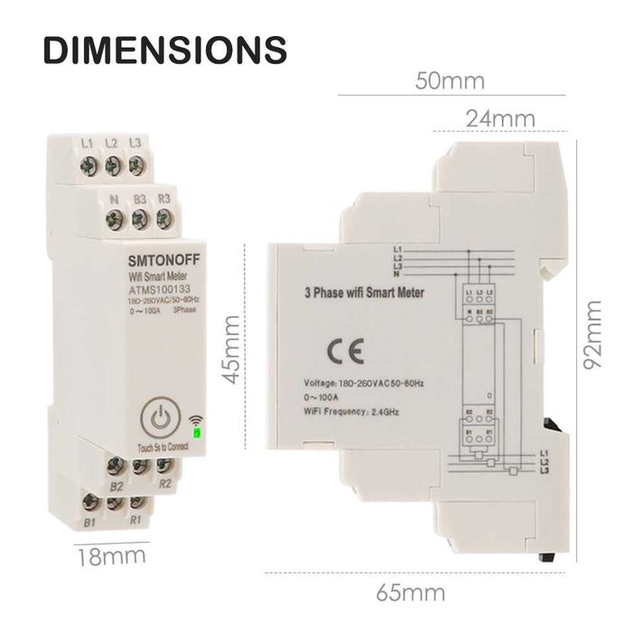 100A Tuya Двупосочен трифазен електромер