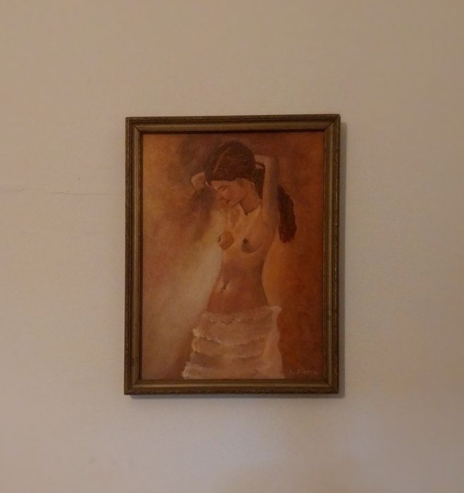 Tablou original – „Nud feminin” – ulei pe pânză, 40×30 cm, semnat Th. Alexis, ramă din lemn