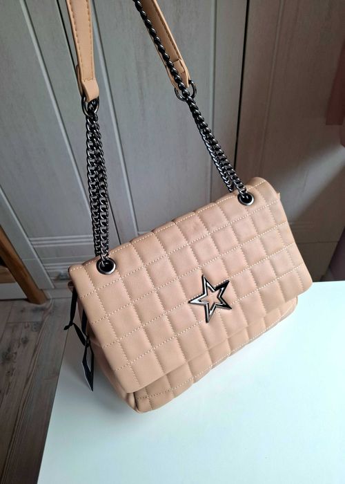 Ефектна дамска чанта в цвят светло кафяво- тъмно бежаво