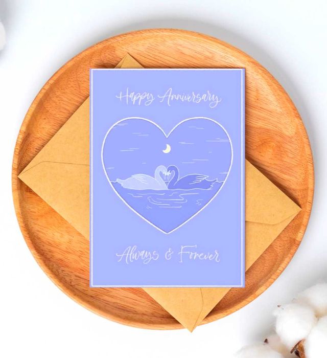 Поздравителна картичка a5, за годишнина, лебеди