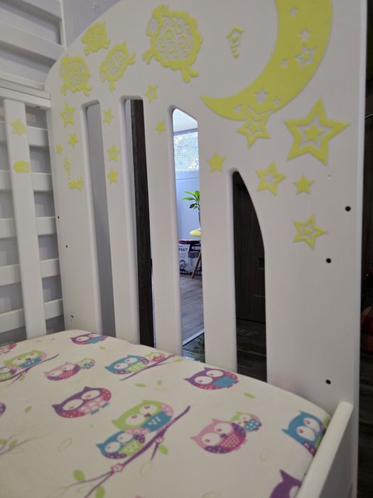 Patut copii cu saltea de bambus si baldachin+suport