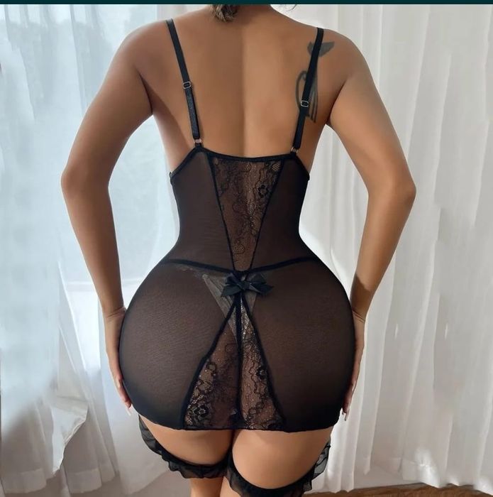 Costum sexi lenjerie sexi 3 piese Costum + tanga + portjartiere