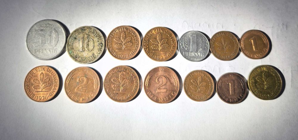 Lot 14 monede Germania (Pfennig) - Imperiu, RFG, RDG