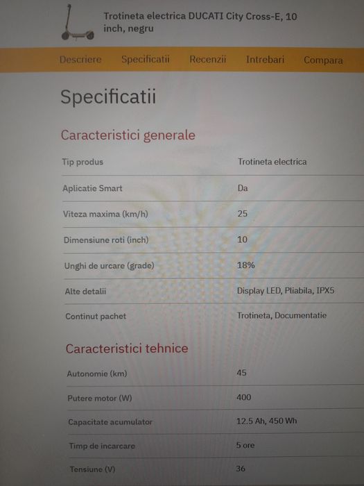 Vând trotineta electrică Scrambler Ducati City Cross-E, 10 inch