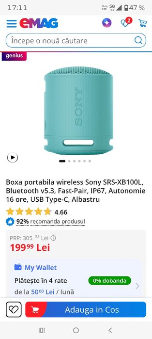 SONY XB100 BT boxă bluetooth pairing system impecabila