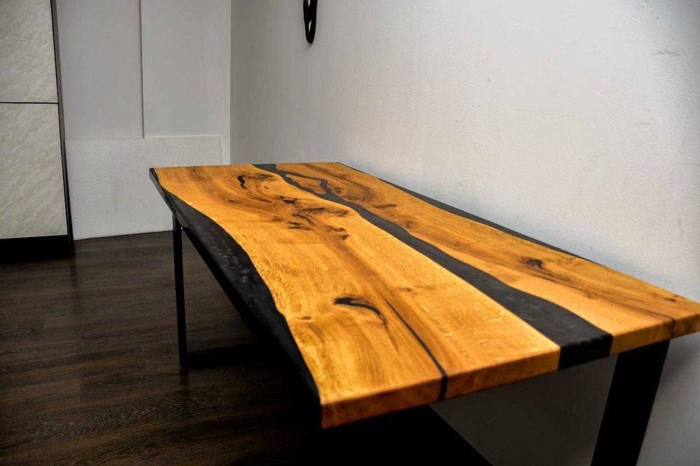 Masă living lemn masiv stejar+rasină-epoxidică handmade,model unicat