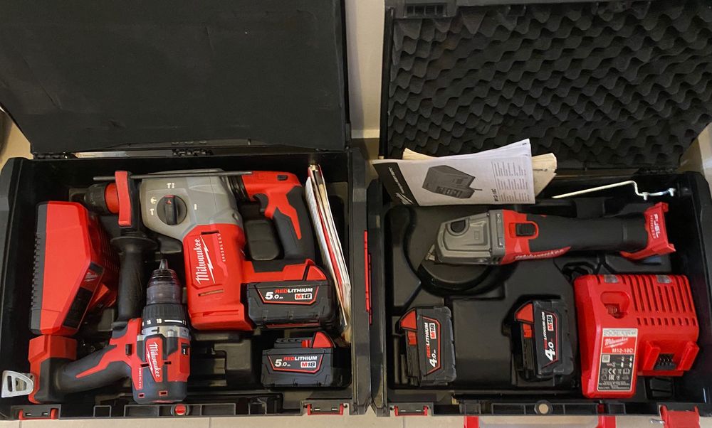Milwaukee M18 set rotopercutor, flex, bormașină