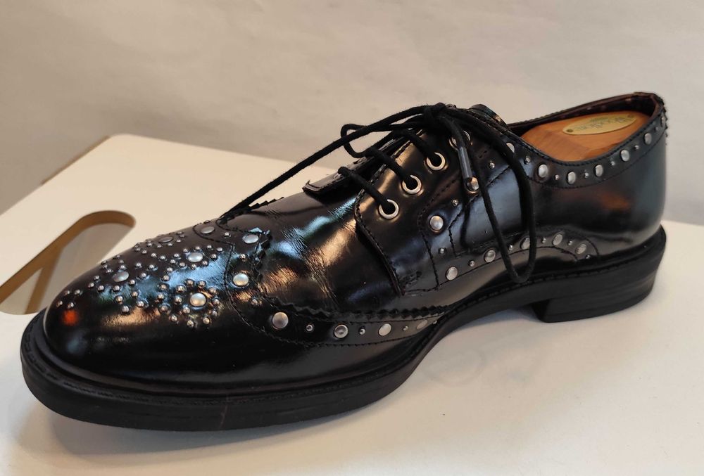Pantofi derby 41.5 42 couture London Brogue NOI lucrati manual negru