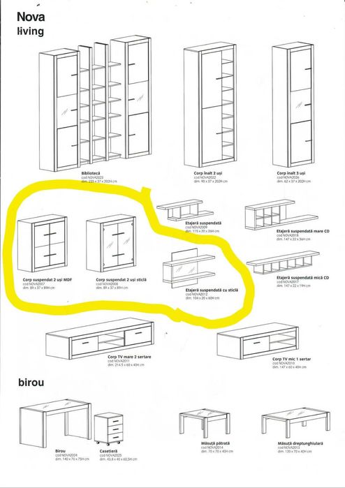 Corp mobila sufragerie nuc si MDF lucios,Mobilier Mobexpert lemn masiv