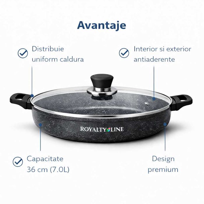 Oala joasa din aluminiu turnat cu acoperire marmura 36 cm Royalty Line
