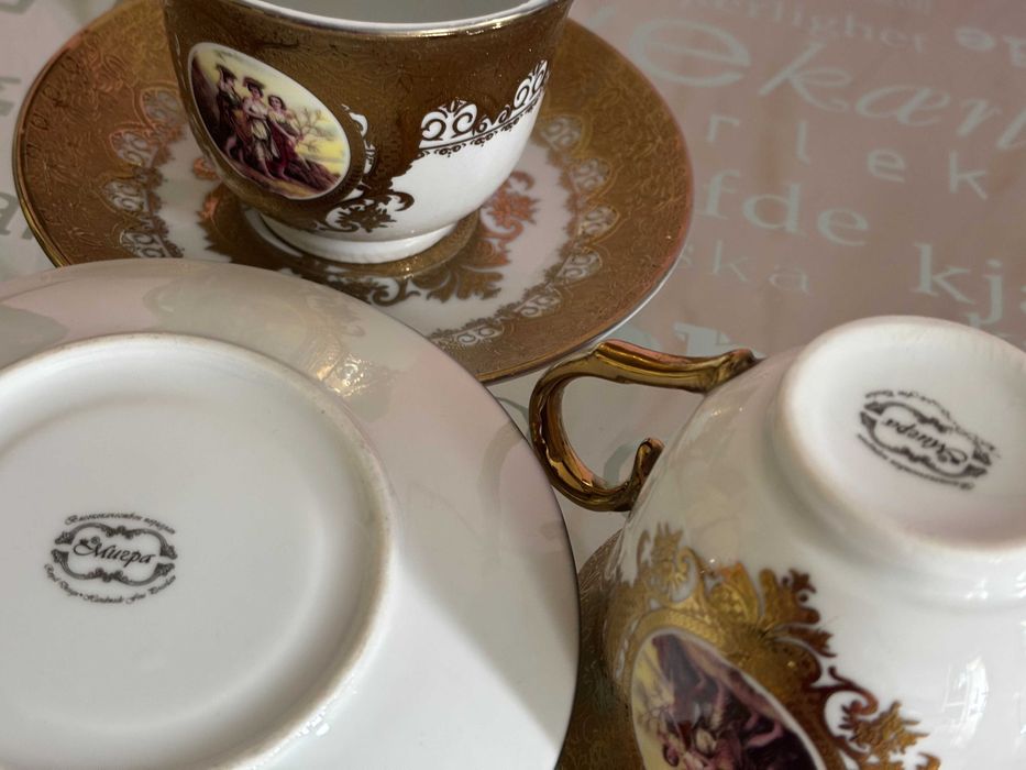 Продавам 3 чаши с чинийки "Мигра" – български порцелан
