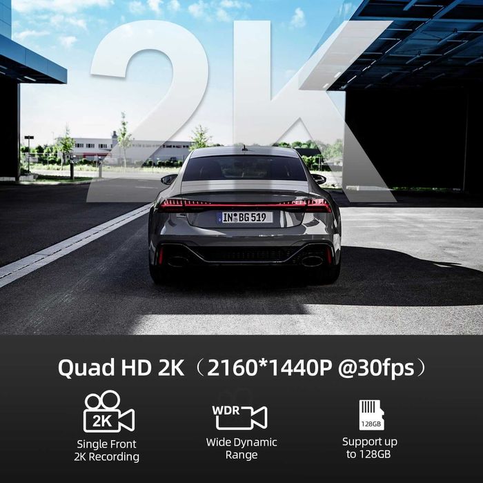 Cameră Auto 2K, + Card 64GB Inclus, 170°, Loop Recording, Senzor G