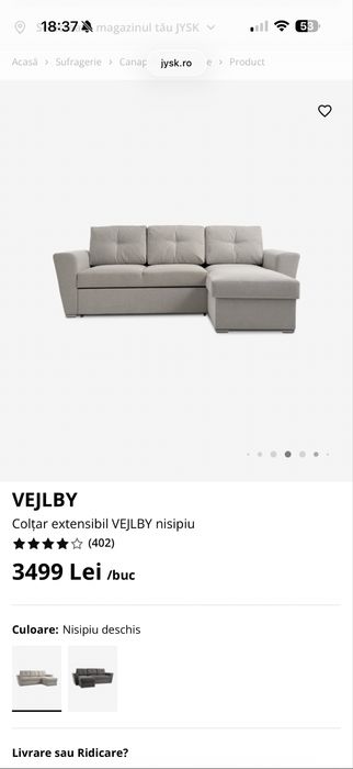 Vând Colțar extensibil VEJLBY JYSK ,utilizat 6 luni