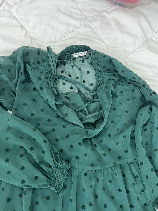 rochie straduvarius verde cu buline tip baby doll