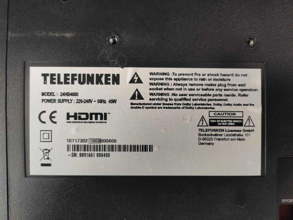 Tелевизор TELEFUNKEN 24HB4600 цял или за части.