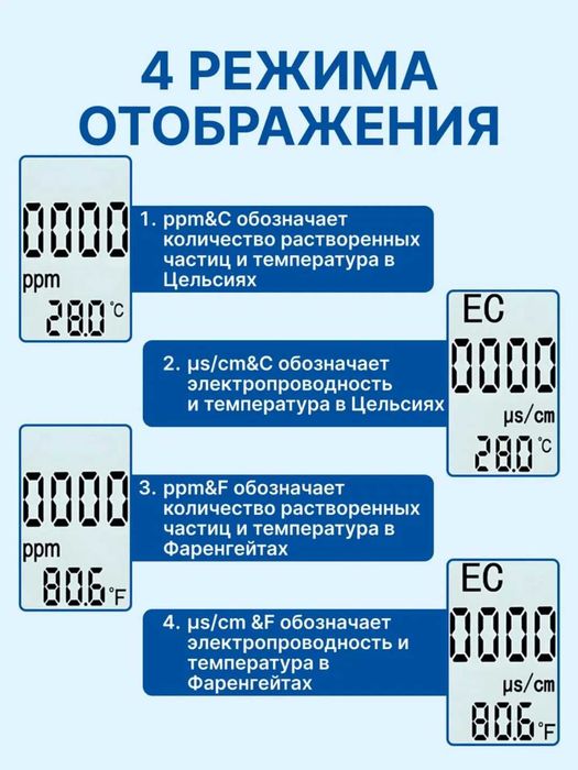 Тестер качества воды TSD EC Температура метр 3в1 Солемер, кондуктометр