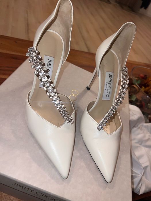 Pantofi Jimmy Choo Bee 100/ Nappa/Latte/Crystal