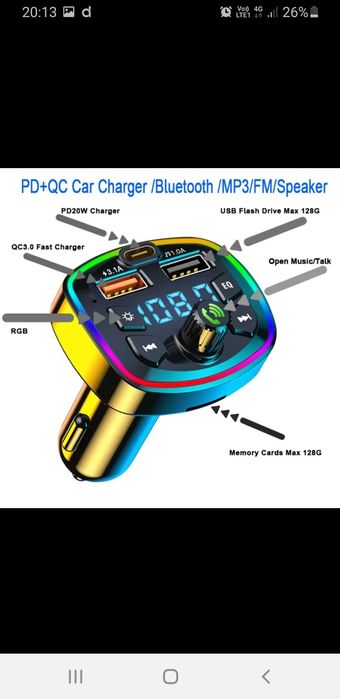 Modulator FM, Gyhhxlh, Bluetooth 5.0, Functie incarcare auto, Afisaj d