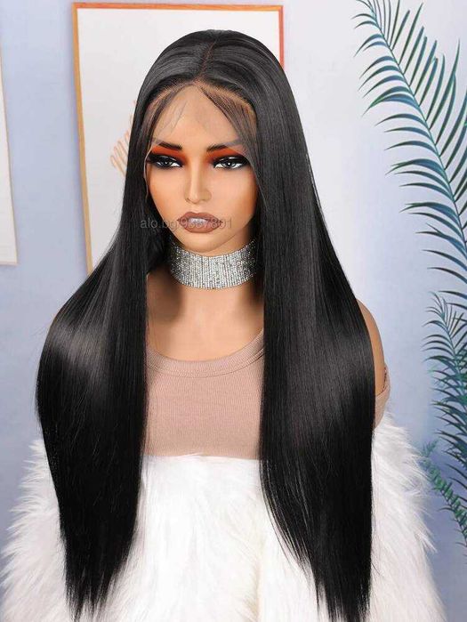 Черна права перука с Lace Front дантелен път 13×4×1 - 70 см