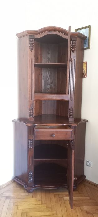 Piesă mobilier de colț cu vitrină - lemn masiv - VINTAGE