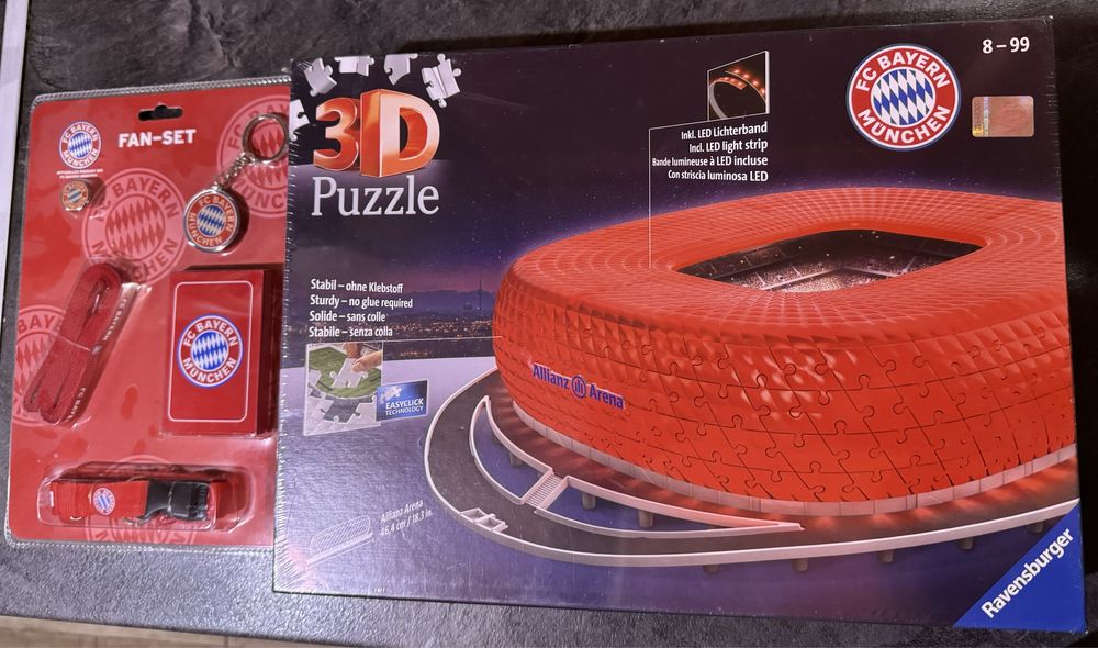 Set Fan Box 5 piese + Puzzle 3D cu LED ALLIANZ ARENA - Bayern Munchen